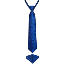 Blue Floral Silk Kid's Tie Pocket Square Set