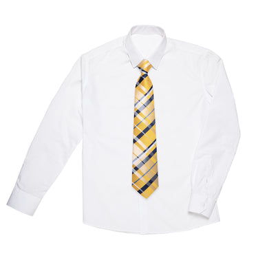 New Yellow Stripe Silk Kid's Tie Pocket Square Set