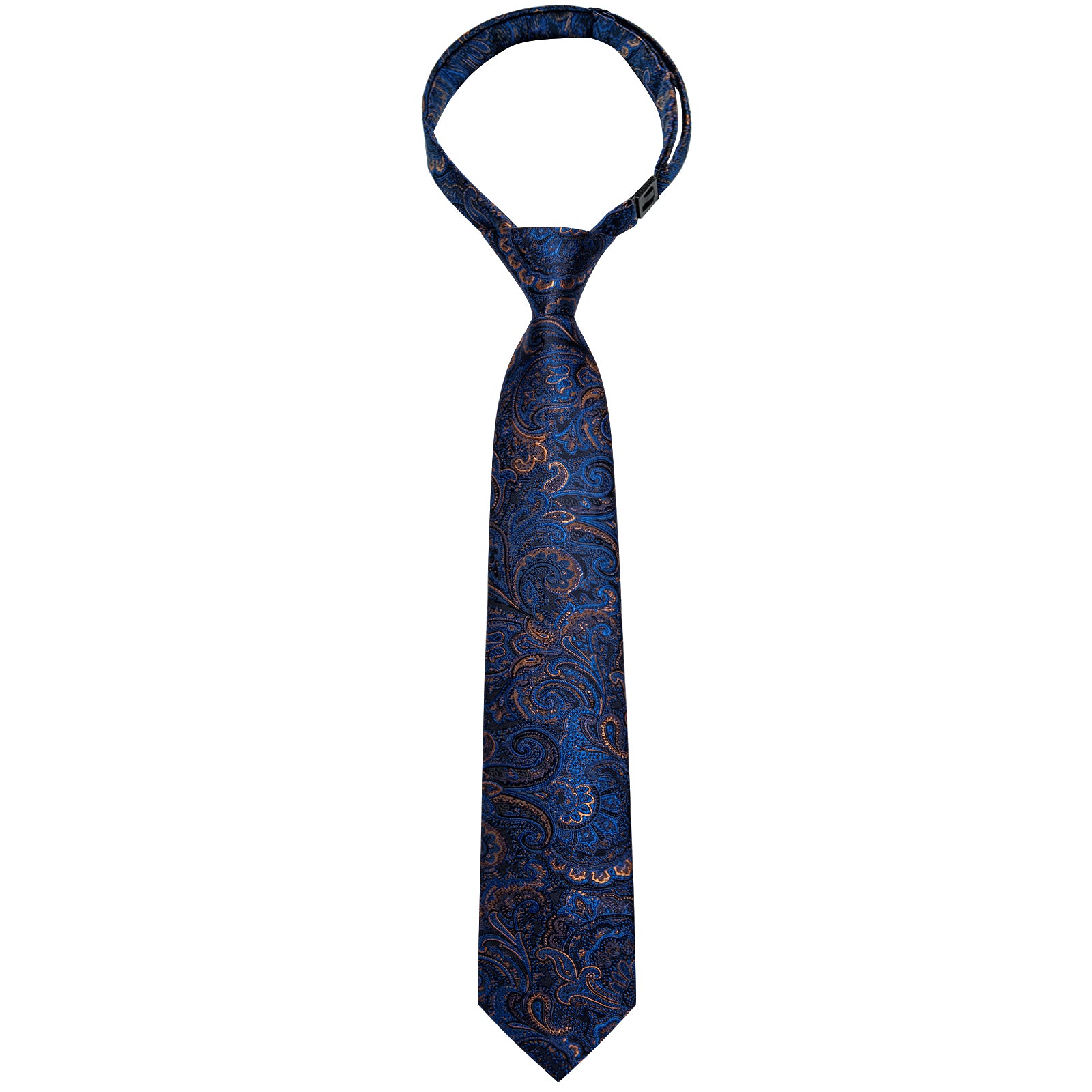 Blue Golden Floral Silk Kid's Tie Pocket Square Set