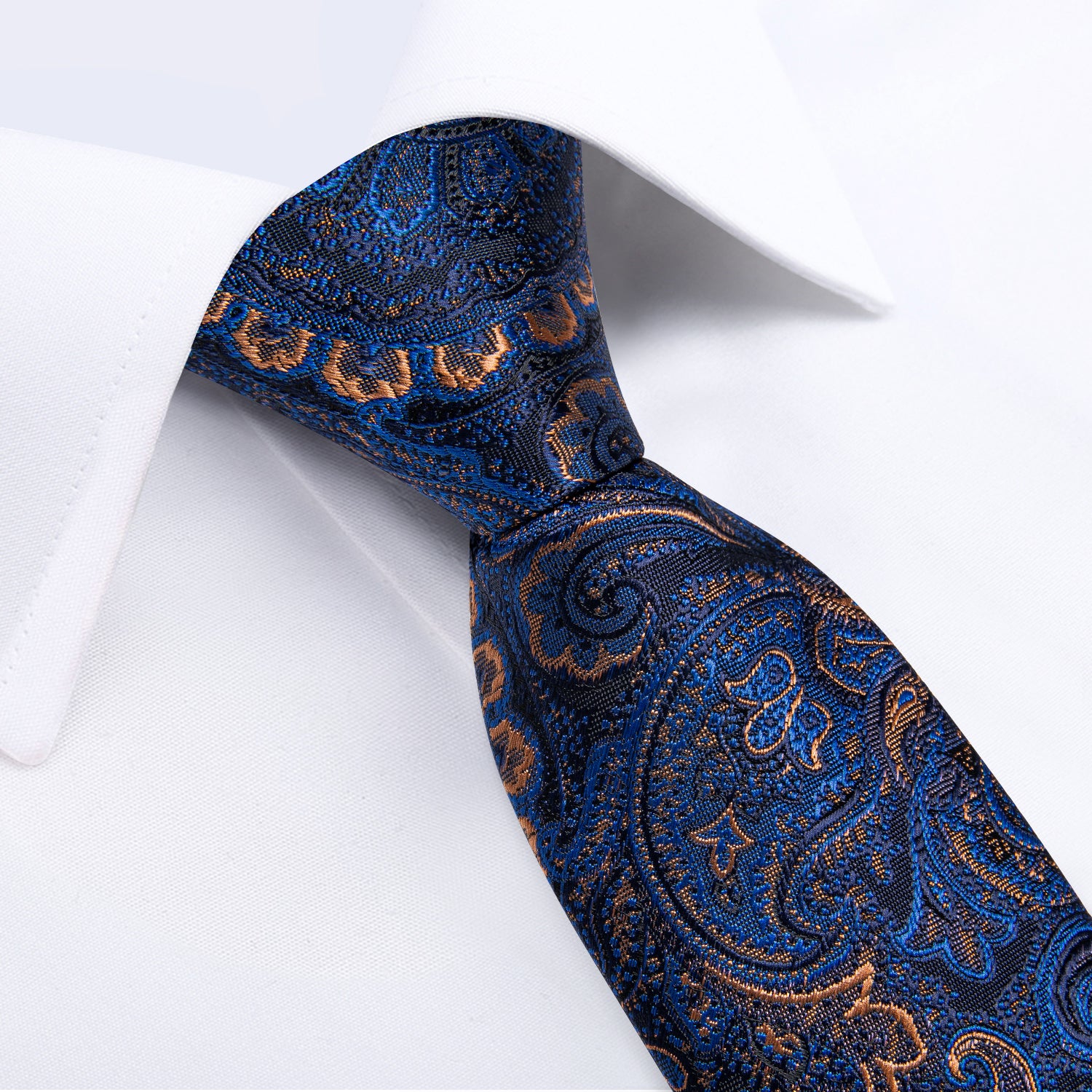 Blue Golden Floral Silk Kid's Tie Pocket Square Set