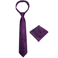Purple Floral Silk Kid's Tie Pocket Square Set