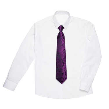 New Purple Floral Silk Kid's Tie Pocket Square Set