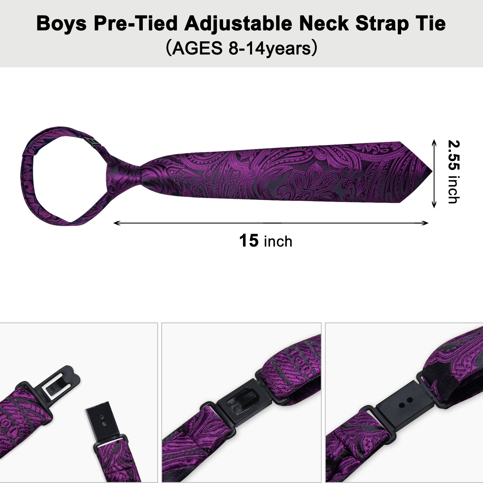 Purple Floral Silk Kid's Tie Pocket Square Set
