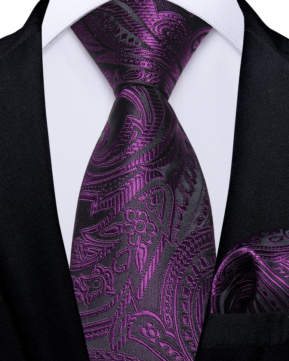 Purple Floral Silk Kid's Tie Pocket Square Set