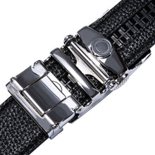 New Blue Metal Automatic Buckle Black Leather Belt