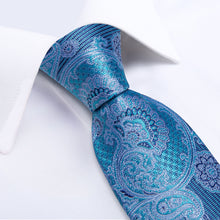 Teal Blue Paisley Tie Hanky Cufflinks Set