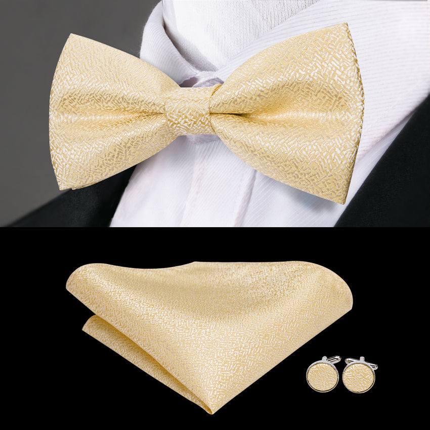 Wedding Gold Solid Bowtie Hanky Cufflinks Set– DiBanGuStore