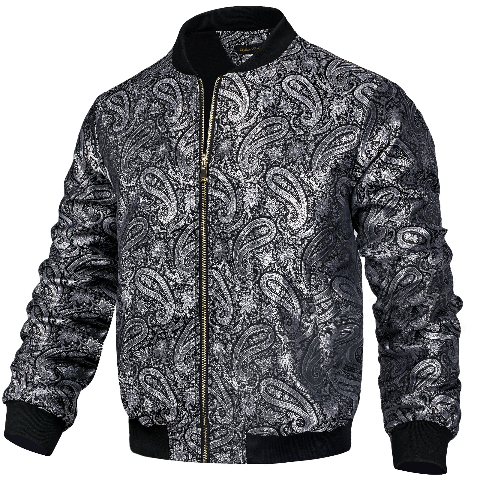 DiBanGu Black Silver Paisley Men's Jacquard Light Casual Jacket