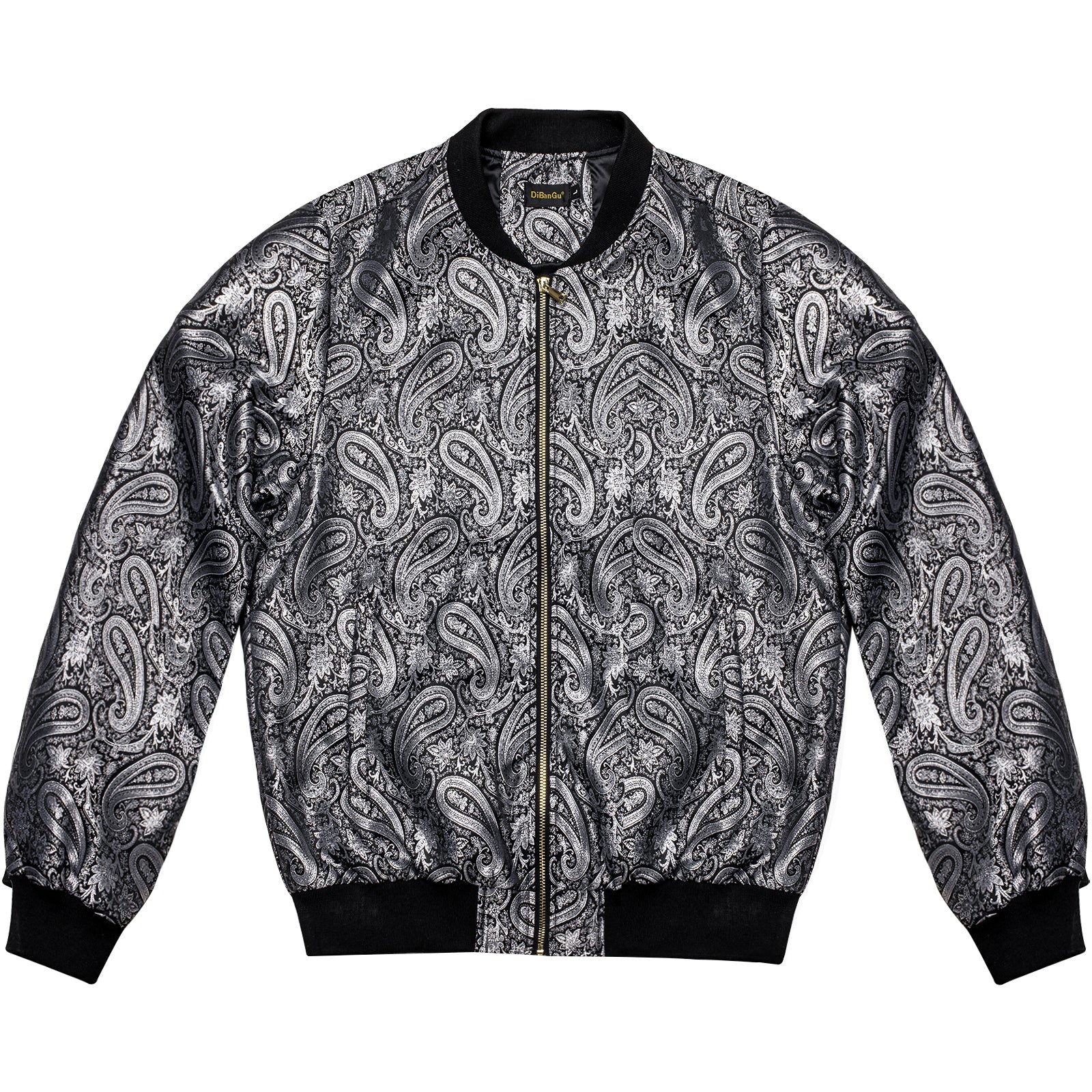 DiBanGu Black Silver Paisley Men's Jacquard Light Casual Jacket