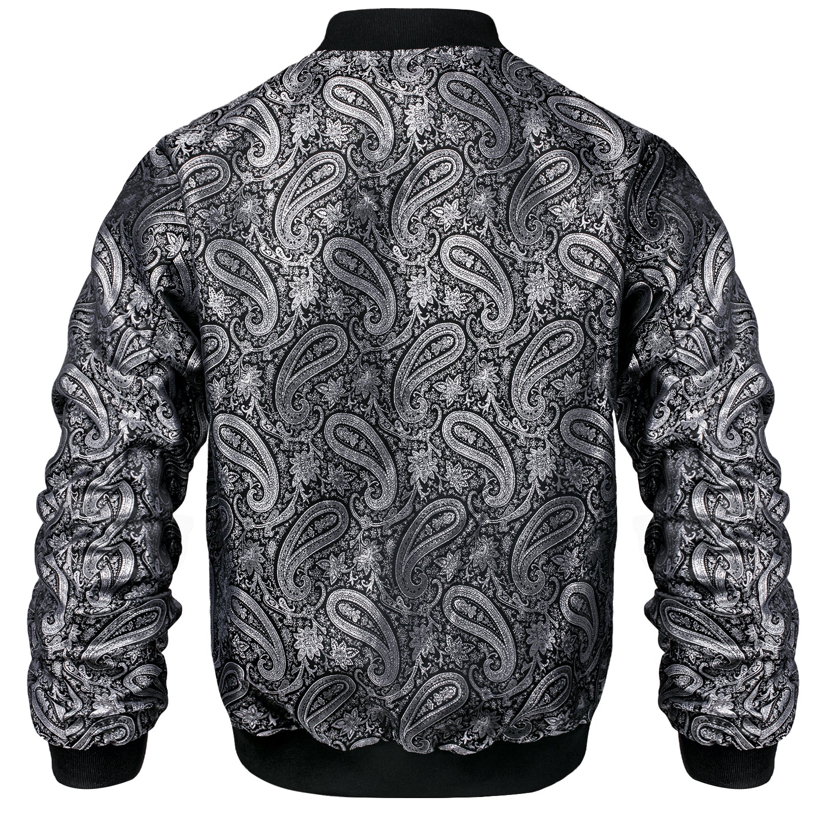 DiBanGu Black Silver Paisley Men's Jacquard Light Casual Jacket