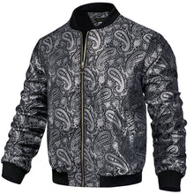 Dibangu Black Silver Paisley Men's Jacquard Light Casual Jacket
