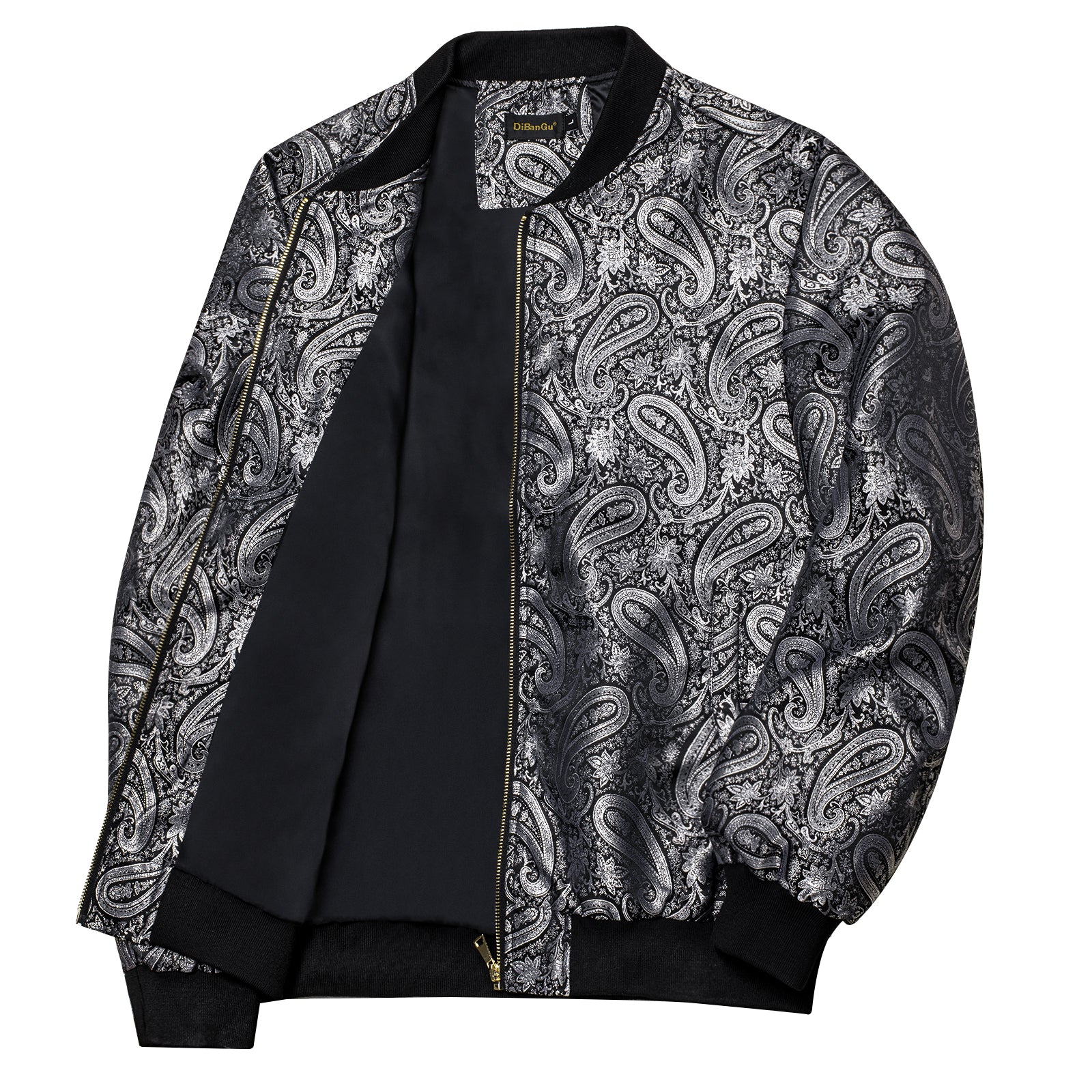 DiBanGu Black Silver Paisley Men's Jacquard Light Casual Jacket