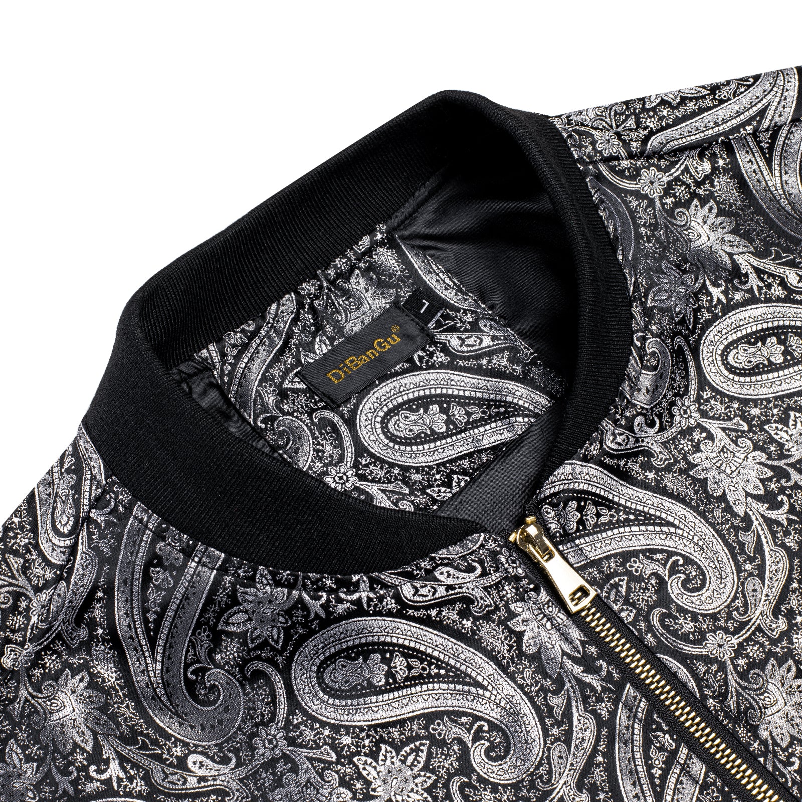 DiBanGu Black Silver Paisley Men's Jacquard Light Casual Jacket