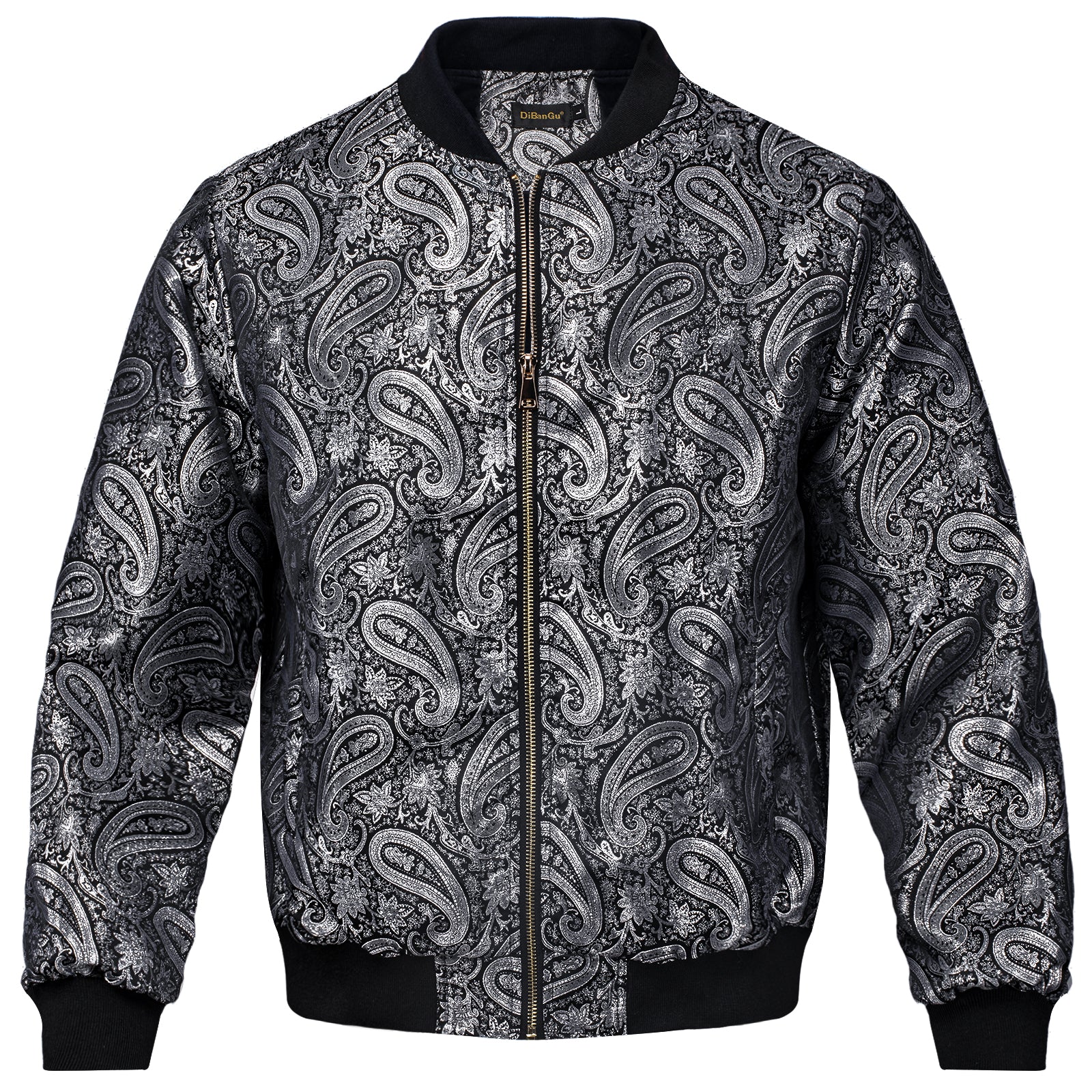 DiBanGu Black Silver Paisley Men's Jacquard Light Casual Jacket