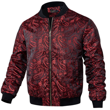 New Dibangu Red Paisley Men's Jacquard Light Casual Jacket