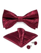 Red Striped Silk Bowtie Pocket Square Cufflinks Set