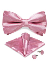 Pink Rhinestone Silk Bowtie Pocket Square Cufflinks Set