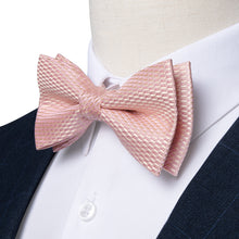 Pink Solid Silk Bowtie Pocket Square Cufflinks Set