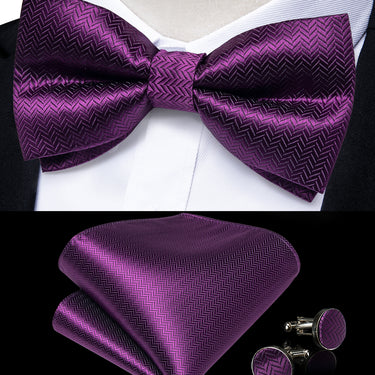 Purple solid Bowtie Pocket Square Cufflinks Set