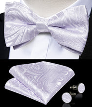 White Floral Silk Bowtie Pocket Square Cufflinks Set