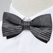 Black White Stripe Silk Bowtie Pocket Square Cufflinks Set