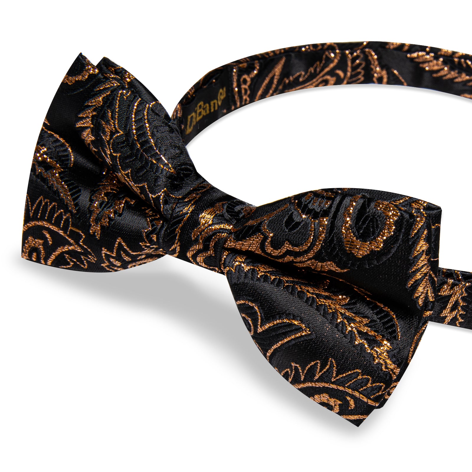 Black Golden Floral Silk Bowtie Pocket Square Cufflinks Set