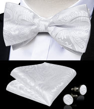 White Floral Silk Bowtie Pocket Square Cufflinks Set