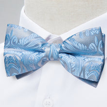 Sky Blue Floral Silk Bowtie Pocket Square Cufflinks Set