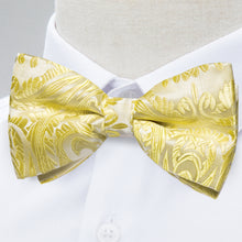 Yellow Floral Silk Bowtie Pocket Square Cufflinks Set