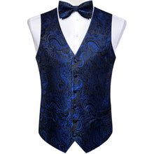 blue paisley silk tie bow tie pocket square cufflinks set with mens silk vest