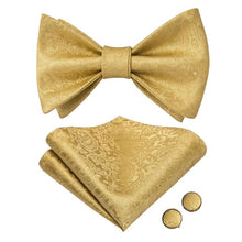 paisley gold bow tie handkerchief cufflinks set for mens