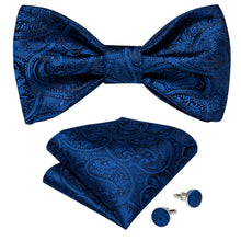 Fashion paisley bule bow tie set for mens suit