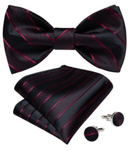 Red Black Paisley Self-Bowtie Pocket Square Cufflinks Set