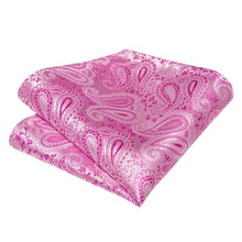 Pink Paisley Silk Bowtie Pocket Square Cufflinks Set
