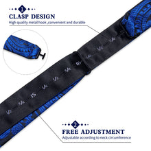 Blue Black Floral Silk Bowtie Pocket Square Cufflinks Set