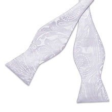Silver White Floral Silk Bowtie Pocket Square Cufflinks Set