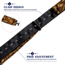 Black Golden Floral Silk Bowtie Pocket Square Cufflinks Set