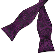Black Purple Floral Silk Bowtie Pocket Square Cufflinks Set