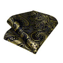 Black Golden Silk Bowtie Pocket Square Cufflinks Set