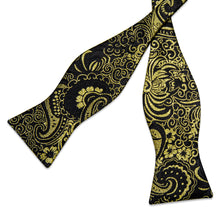 Black Golden Silk Bowtie Pocket Square Cufflinks Set