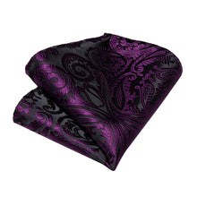 Purple Floral Silk Bowtie Pocket Square Cufflinks Set