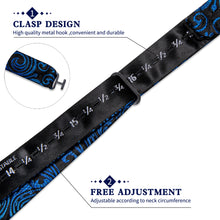 Black Blue Floral Silk Bowtie Pocket Square Cufflinks Set