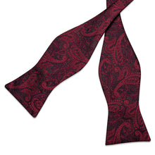 Black Red Floral Silk Bowtie Pocket Square Cufflinks Set