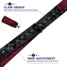 Black Red Floral Silk Bowtie Pocket Square Cufflinks Set