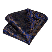 Blue Black Floral Silk Bowtie Pocket Square Cufflinks Set