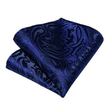 Purple Blue Floral Silk Bowtie Pocket Square Cufflinks Set