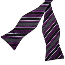 Purple Black White Stripe Silk Bowtie Pocket Square Cufflinks Set
