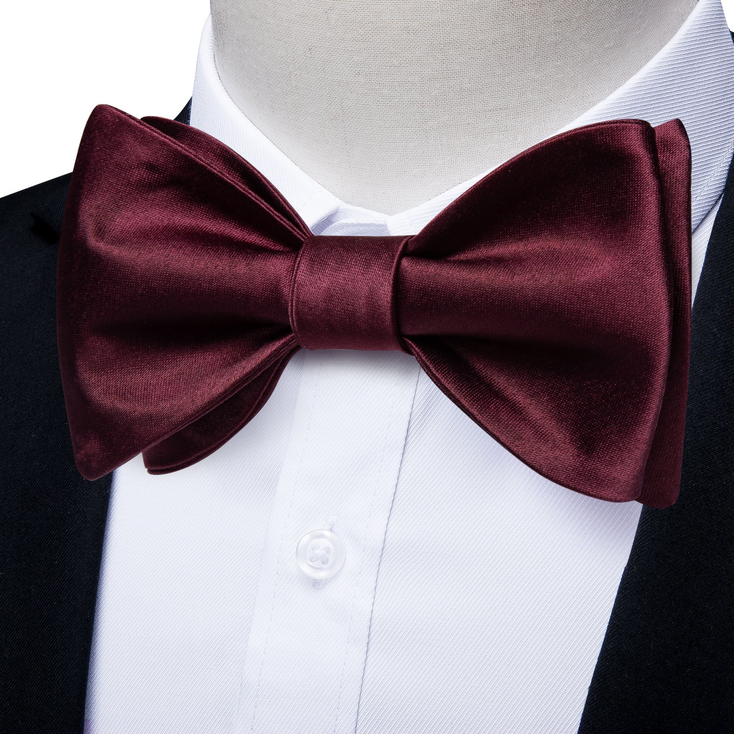 Claret Solid Silk Bowtie Pocket Square Cufflinks Set