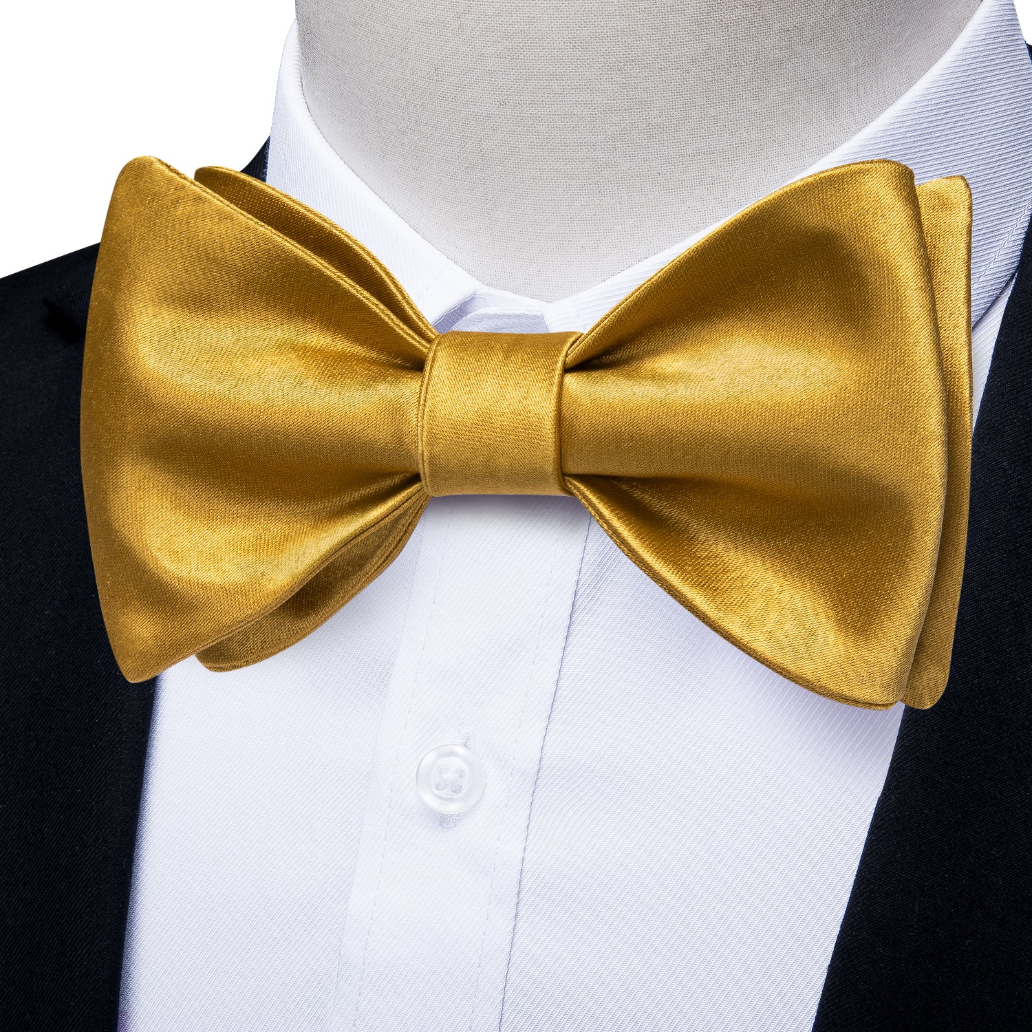 Golden Solid Silk Bowtie Pocket Square Cufflinks Set
