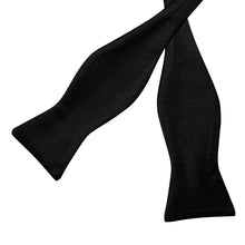 Black Solid Silk Bowtie Pocket Square Cufflinks Set